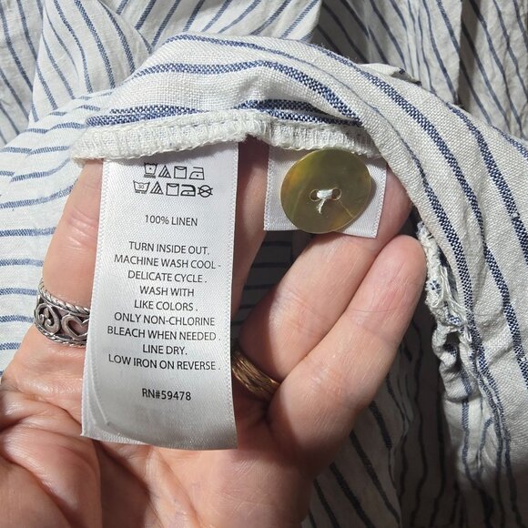Sigrid Olsen Womens Sz 1X Striped Button Detail 3/4 Sleeve Tunic Top 100% Linen - Picture 13 of 15